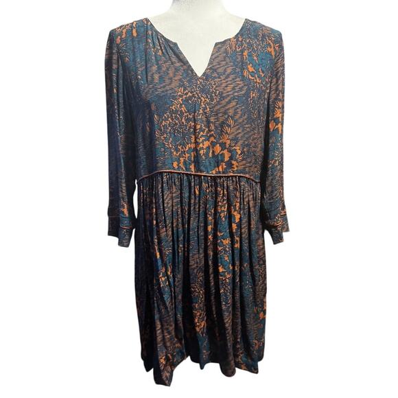Peruvian Connection Saffron and Teal Boho Floral Viscose Dress — Size M - Picture 2 of 6